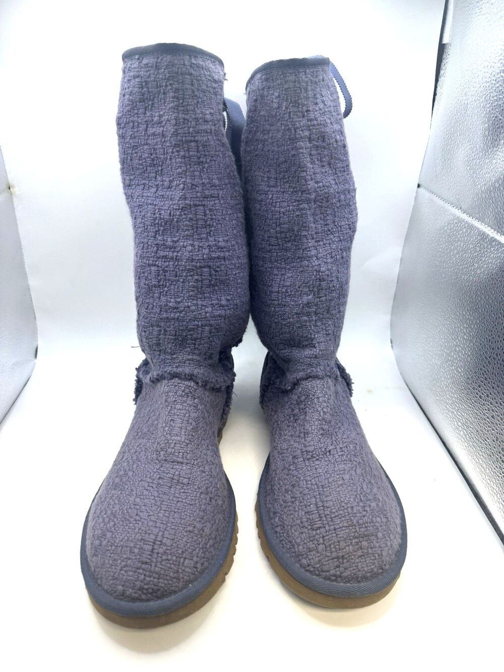 UGG Heirloom oatmeal blue textile leather lace up boots US 7
